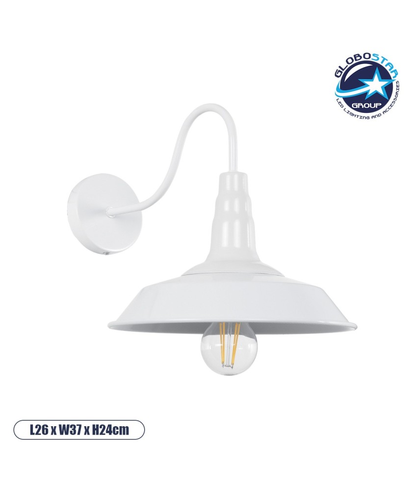 GLOBOSTAR® RAY 01066 Vintage Φωτιστικό Τοίχου - Απλίκα με Ντουί 1 x E27 AC 220-240V IP20 - Λευκό - Μ26 x Π37 x Υ32cm